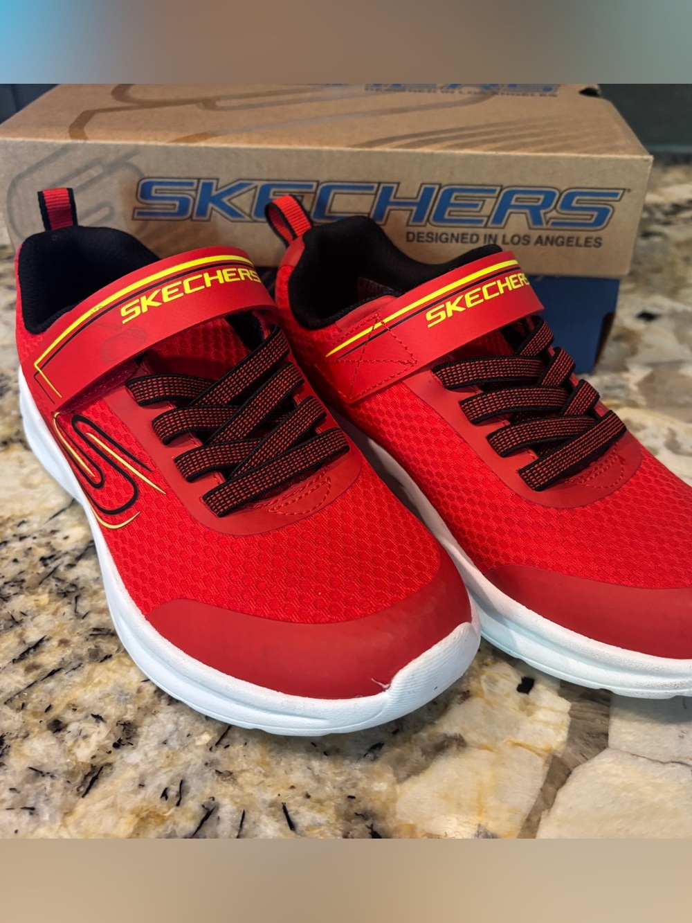 Skechers Kids Red Athletic Sneakers with Black Accents